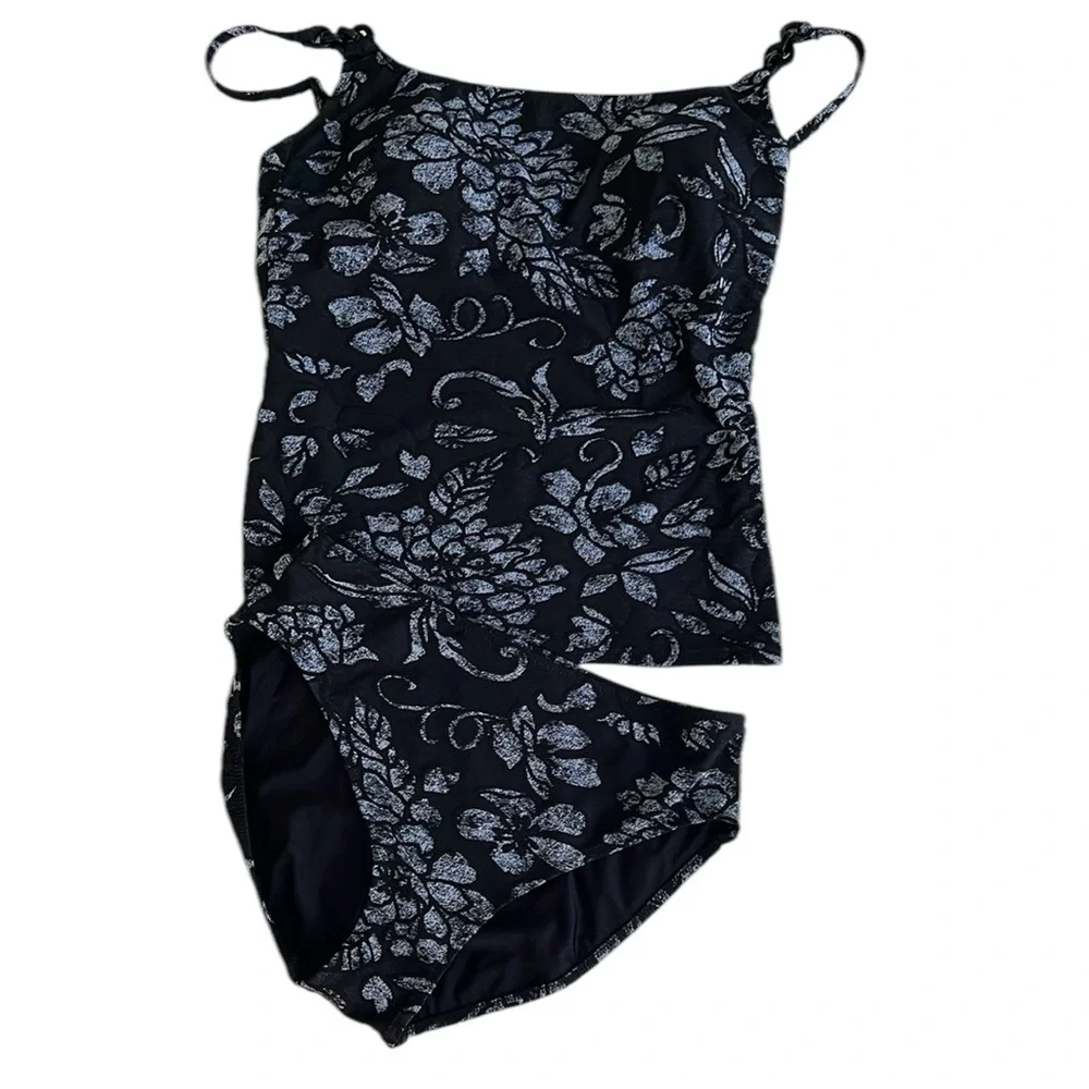 Gottex Vintage Abstract Floral Tankini Swimsuit Size 12 w/Matching Skirt Size L - Picture 2 of 12
